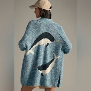 NWOT Narwhal Cardigan Sweater Ocean Whales Blue Size XS/S by Anthropologie